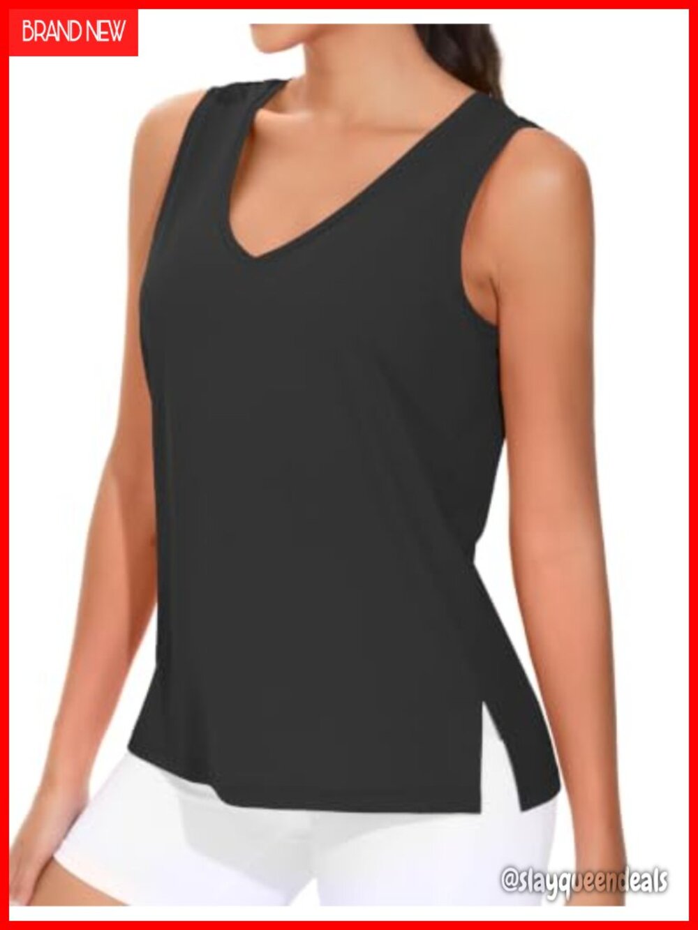 Women's Loose Fit Sleeveless Yoga Tank Top V Neck Side Split